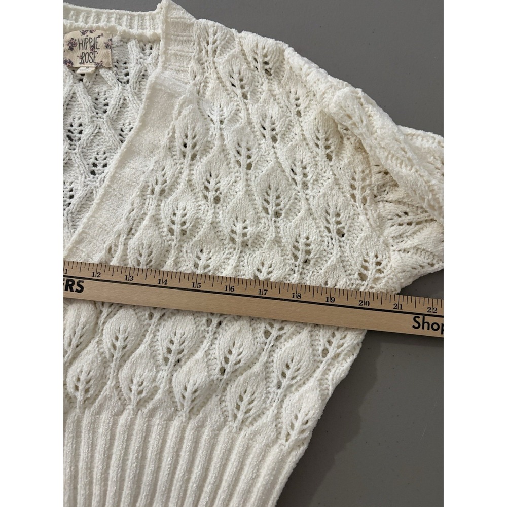 Ivory Cable Knit Cropped cardigan sweater Hippie Rose Brand Sz M Cottage Boho - Picture 5 of 8